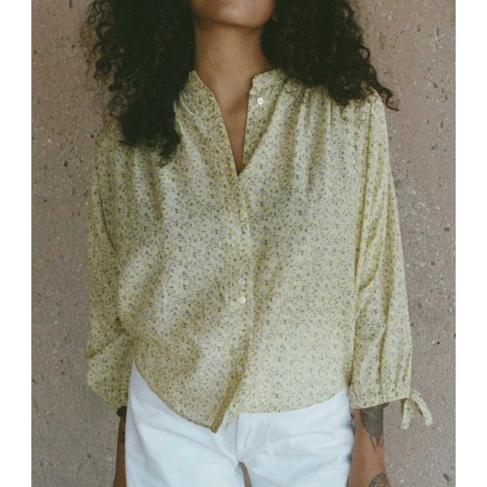 DOEN O'Keeffe Top Moonflower Floral Yellow Organic Cotton Viscose Blouse Small